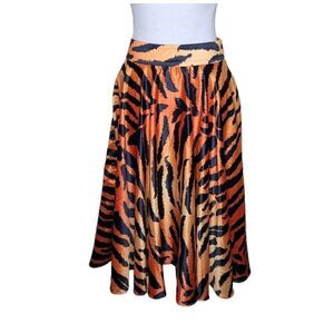 Rebel Love Clothing Tiger Print Satin Midi Circle Skirt Womens S Orange Black